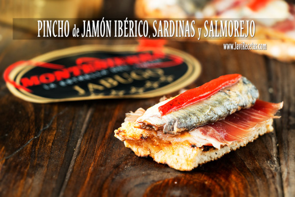 Pincho de Jamón Ibérico, Sardinas y Salmorejo