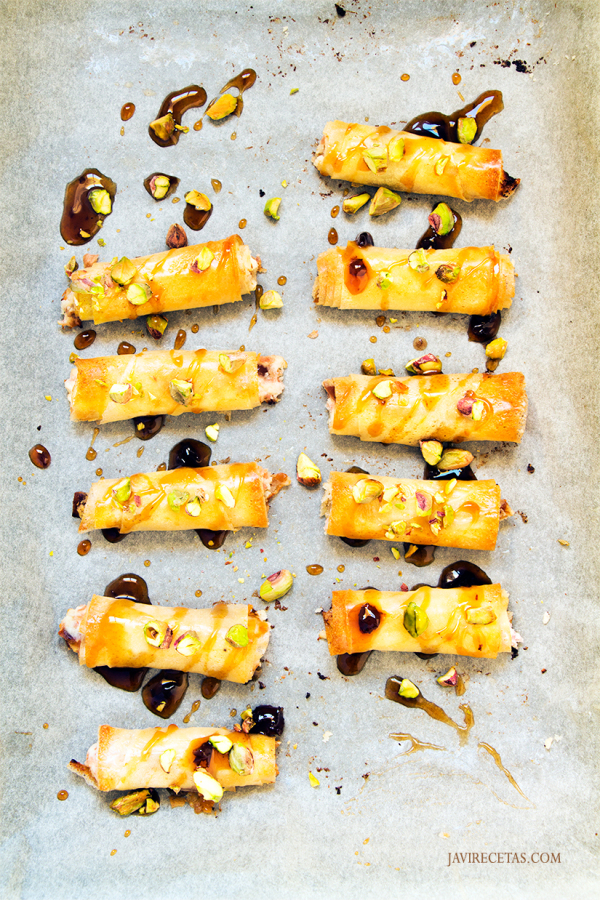 Rollitos de Pasta Brick con Salsa Pedro Ximenez con Pasas - Javi Recetas